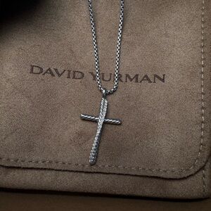David Yurman Diamond Textured Cross Necklace With Box!
